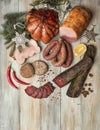 Sausages On A Wooden Desk Royalty Free Stock Photo