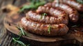 Sausages on Wooden Cutting Board Royalty Free Stock Photo