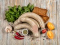 Sausages On A Wooden Desk Royalty Free Stock Photo