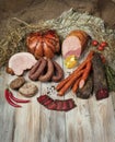 Sausages On A Wooden Desk Royalty Free Stock Photo