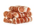 Sausages wrapped in bacon, chevapchichi isolated on white Royalty Free Stock Photo