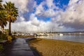 Sausalito beach under a blue sky in a city in the San Francisco Bay Area in Marin County in the state of California.