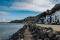 Sausalito California ocean walkway with people walking