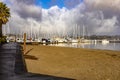 Sausalito waterfront and harbor, a city in the San Francisco Bay Area in Marin County in the state of California.