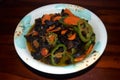 SautÃ© black mushrooms in a bowl