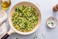 Sauteed cabbage in a cast iron pan, side dish idea