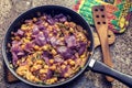 Sauteed chickpeas with red cabbage and vegetables. healthy meal Royalty Free Stock Photo