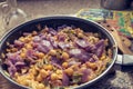 Sauteed chickpeas with red cabbage and vegetables. healthy meal Royalty Free Stock Photo