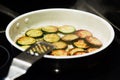 Sauteed organic zucchini squash in a frying pan Royalty Free Stock Photo