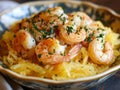 Sauteed Shrimp with Spaghetti Squash and Parsley Royalty Free Stock Photo