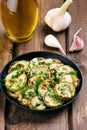 Sauteed zucchinis in frying pan Royalty Free Stock Photo