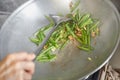 Sauteing Japanese spinach