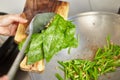 Sauteing Japanese spinach