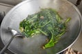 Sauteing Japanese spinach