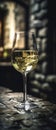 Sauvignon Blanc Wine On Stone Rustic Pub Mobile Wallpeper Postcard. Generative AI Royalty Free Stock Photo
