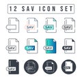 SAV File Format Icon Set. 12 SAV icon set Royalty Free Stock Photo