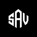 SAV letter logo design with polygon shape. SAV polygon and cube shape logo design. SAV hexagon vector logo template white and Royalty Free Stock Photo
