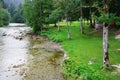Sava Bohinjka flows from Lake Bohinj. Royalty Free Stock Photo