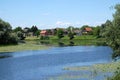 The Sava River, and the village Muzilovcica, Lonjsko Polje Nature park, Croatia Royalty Free Stock Photo