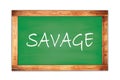 SAVAGE text written on green school board