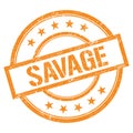 SAVAGE text written on orange vintage stamp