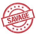 SAVAGE text written on red vintage stamp