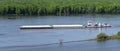 Ingram Barge Co moving a set of hopper barges along the Mississippi river Royalty Free Stock Photo