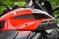 Savanadurga,India - DECEMBER 31, 2018:Closeup of new washed Bajaj Pulsar 200 NS Royalty Free Stock Photo