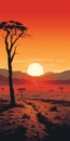 Savanna Formation: Vector Illustration Of Desert Landscape At Sunset Royalty Free Stock Photo