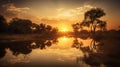 Savanna\'s Serene Lake And Stunning Sunset