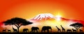 Savannah animals on the background of mount Kilimanjaro Royalty Free Stock Photo