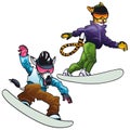 Savannah animals on snowboard.