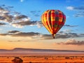Savannah Balloon Tourism, Africa Landscape Air Balloons in Sky, White Landscape and Ballooning