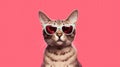 Savannah Cat With Sunglasses Color Background. Generative AI