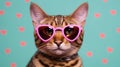 Savannah Cat With Sunglasses Color Background. Generative AI