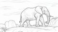 Realistic Elephant Coloring Page With Desert Background