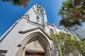 SAVANNAH, GA - APRIL 2, 2018: Cty Church surrounded by trees. The city attracts 5 million tourists annually Royalty Free Stock Photo