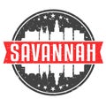Savannah, GA, USA Round Travel Stamp. Icon Skyline City Design. Seal Tourism Vector Badge Illustration.