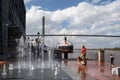 View along the historic Savannah Georgia Riverfront district on a sunny day Royalty Free Stock Photo