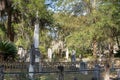 Savannah, Georgia - February 20, 2023: View of historic Bonaventure Cemetery with graves and scenic landscape in view.