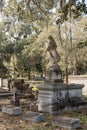 Savannah, Georgia - February 20, 2023: View of historic Bonaventure Cemetery with graves and scenic landscape in view.