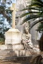 Savannah, Georgia - February 20, 2023: View of historic Bonaventure Cemetery with graves and scenic landscape in view.