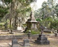 Savannah, Georgia - February 20, 2023: View of historic Bonaventure Cemetery with graves and scenic landscape in view.