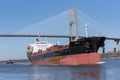 Cargo tanker ship departing from the port of Savannah.