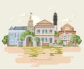 Savannah. Georgia USA poster. Peach state vector poster. Travel background in flat style.