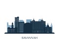 Savannah skyline, monochrome silhouette. Royalty Free Stock Photo