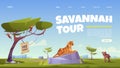 Savannah tour cartoon landing page, zoo park.