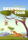 Savannah tour cartoon poster, zoo park invitation