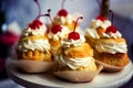 Savarin cake cream and cherry Royalty Free Stock Photo