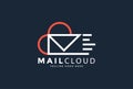 Electronic mail cloud server in simple line logo template Royalty Free Stock Photo